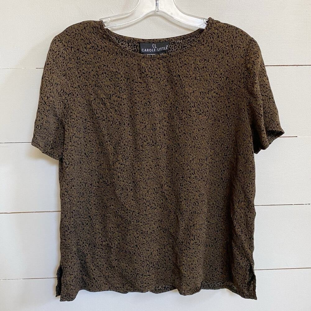 Carole Little Wmns Brown Leopard Print Rayon Short Sleeve Blouse Size 12 142644H - Picture 1 of 10